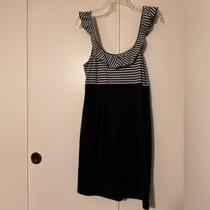 Navy and White Striped Ruffled Strap Dress